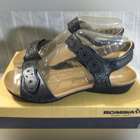 Romika Shoes - Romika Women's Navy with Floral Design Sandals EU 37 US 6 to 6.5